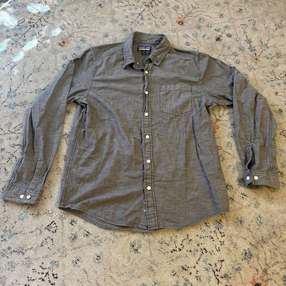Patagonia Shirt Men's M Gray Long Sleeve Bluffside Organic Cotton
